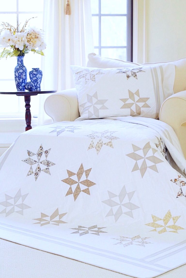 Silver star Latte Quilt Pattern on Chaise