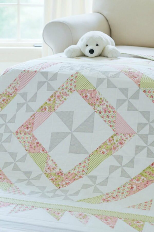 Pinwheel Promenade Quilt Pattern with Polar Bear close up