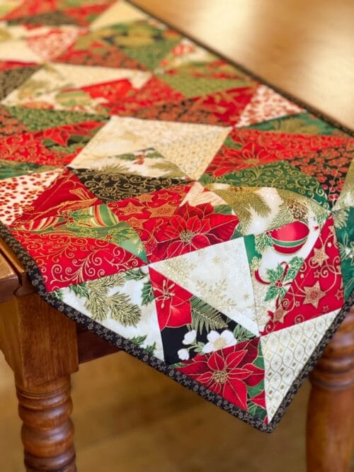 Holiday Diamonds Table Runner Pattern on wood table