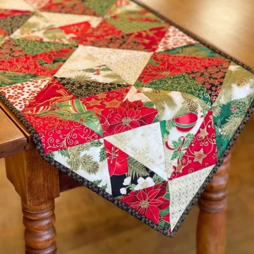 Holiday Diamonds Table Runner Pattern on wood table