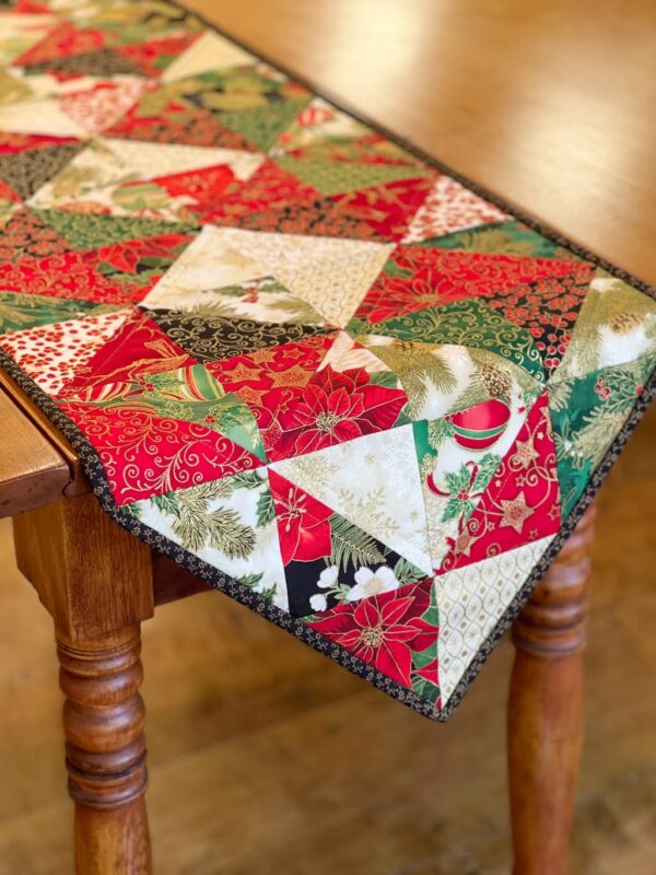 Holiday Diamonds Table Runner Pattern on wood table