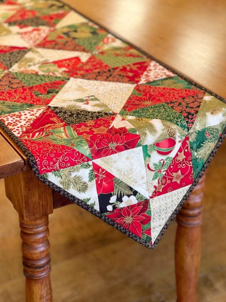 Holiday Diamonds Table Runner Pattern on wood table