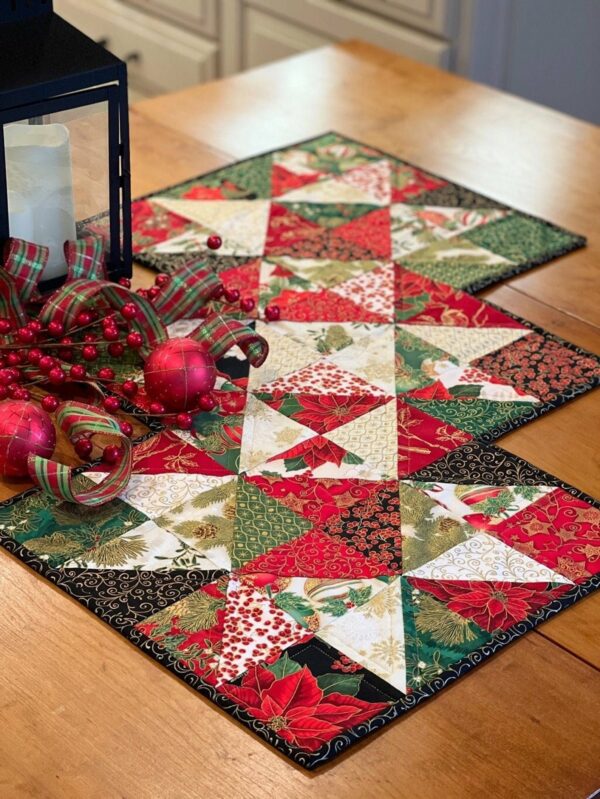 Holiday Stars table runner pattern with Lantern and bows