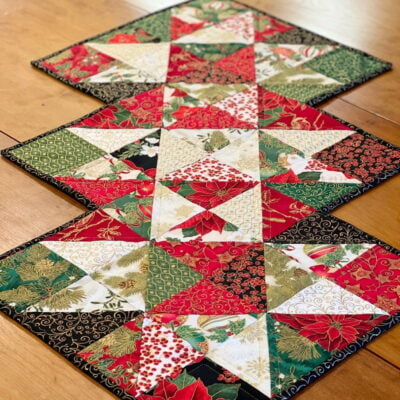 Holiday Stars Table Runner Pattern on wood table