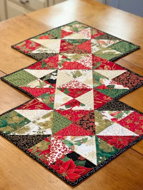 Holiday Stars Table Runner Pattern on wood table