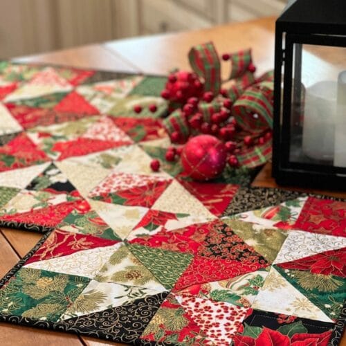 Holiday Stars table runner pattern with Lantern