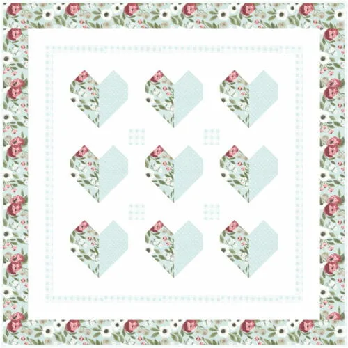 Heart To Heart quilt in mint blue