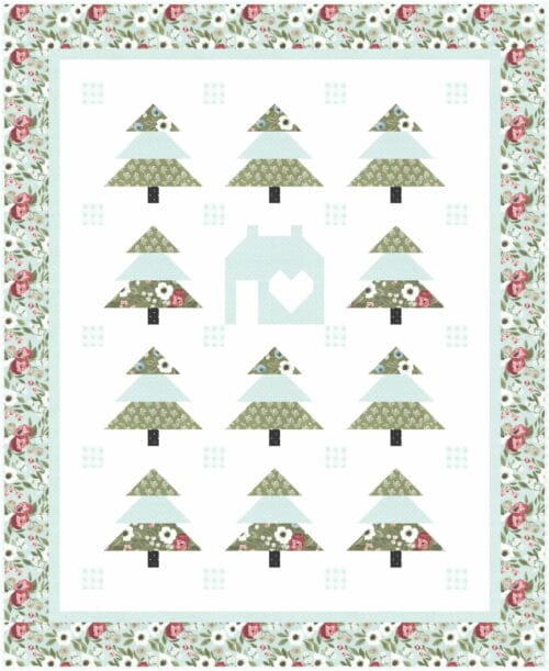 Little Forest Cottage quilt pattern in blue