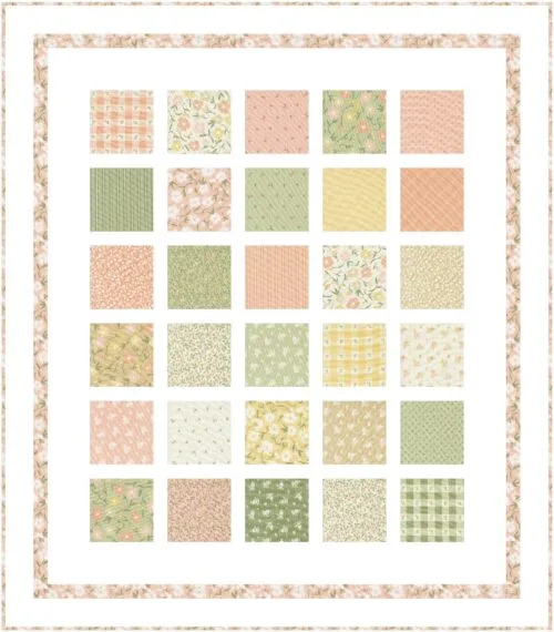 Charmingly quilt pattern shown in baby size Flower Girl fabric