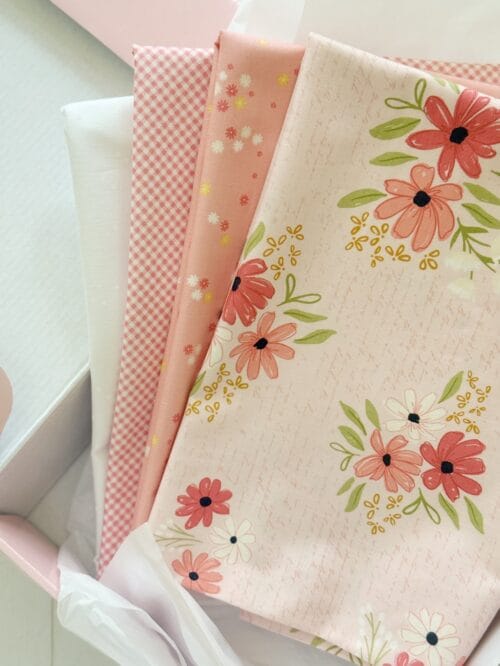 Baby quilt kit fabrics in pink