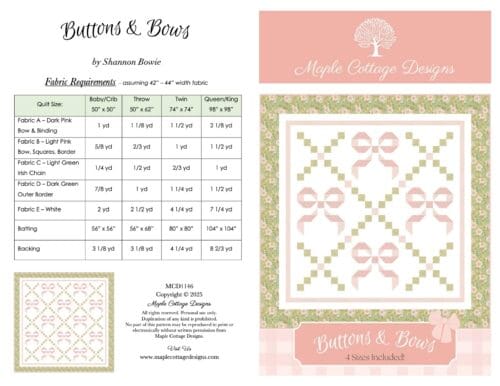 Buttons and Bows quilt pattern fabric amount